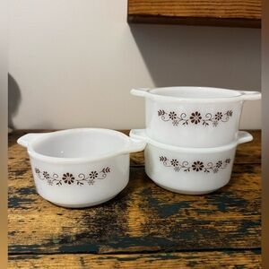 White Floral Milk Glass Prep Bowls - Set of 3